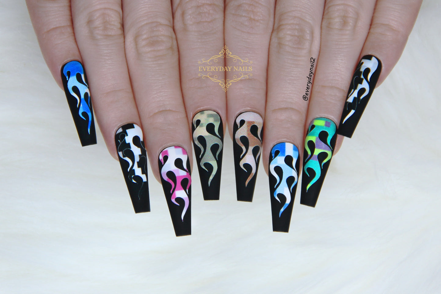 Flames Camo Print Nails Art Stickers [6 COLORS] image 1