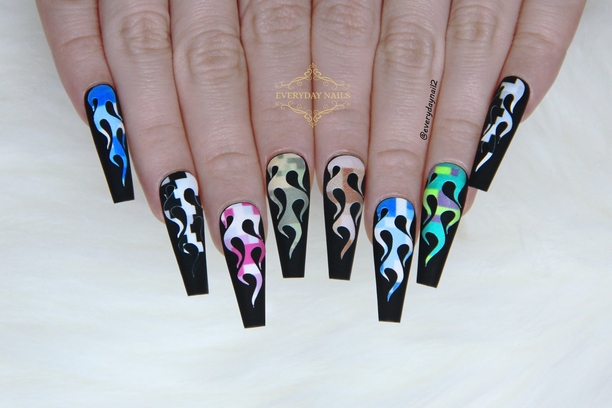 Flames Camo Print Nails Art Stickers [6 COLORS] image 1
