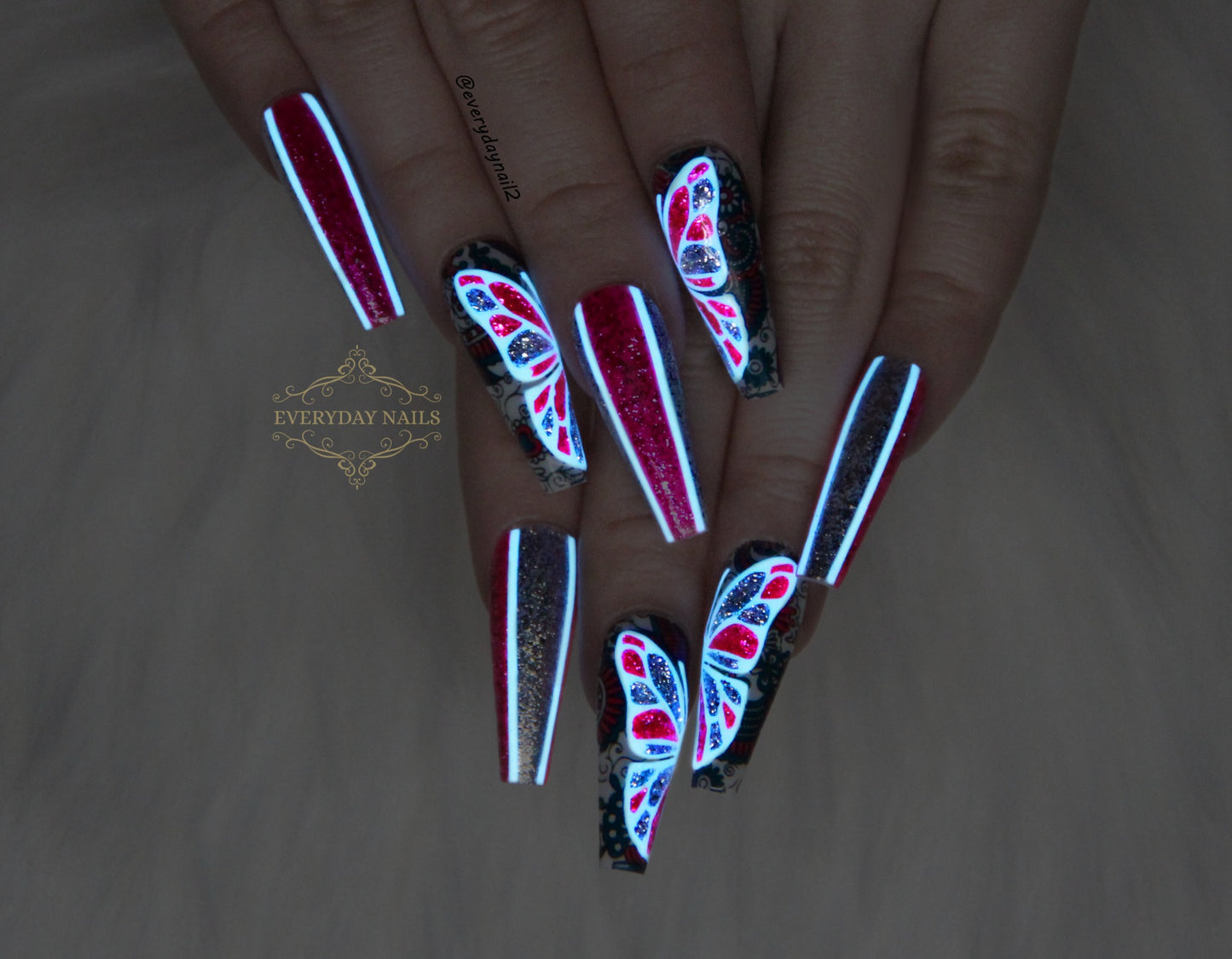 Butterfly Nails Art Glow In The Dark Stickers Set image 0